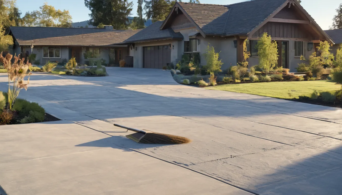 A freshly poured concrete driveway beside a ranch-style home in the Overland Park area