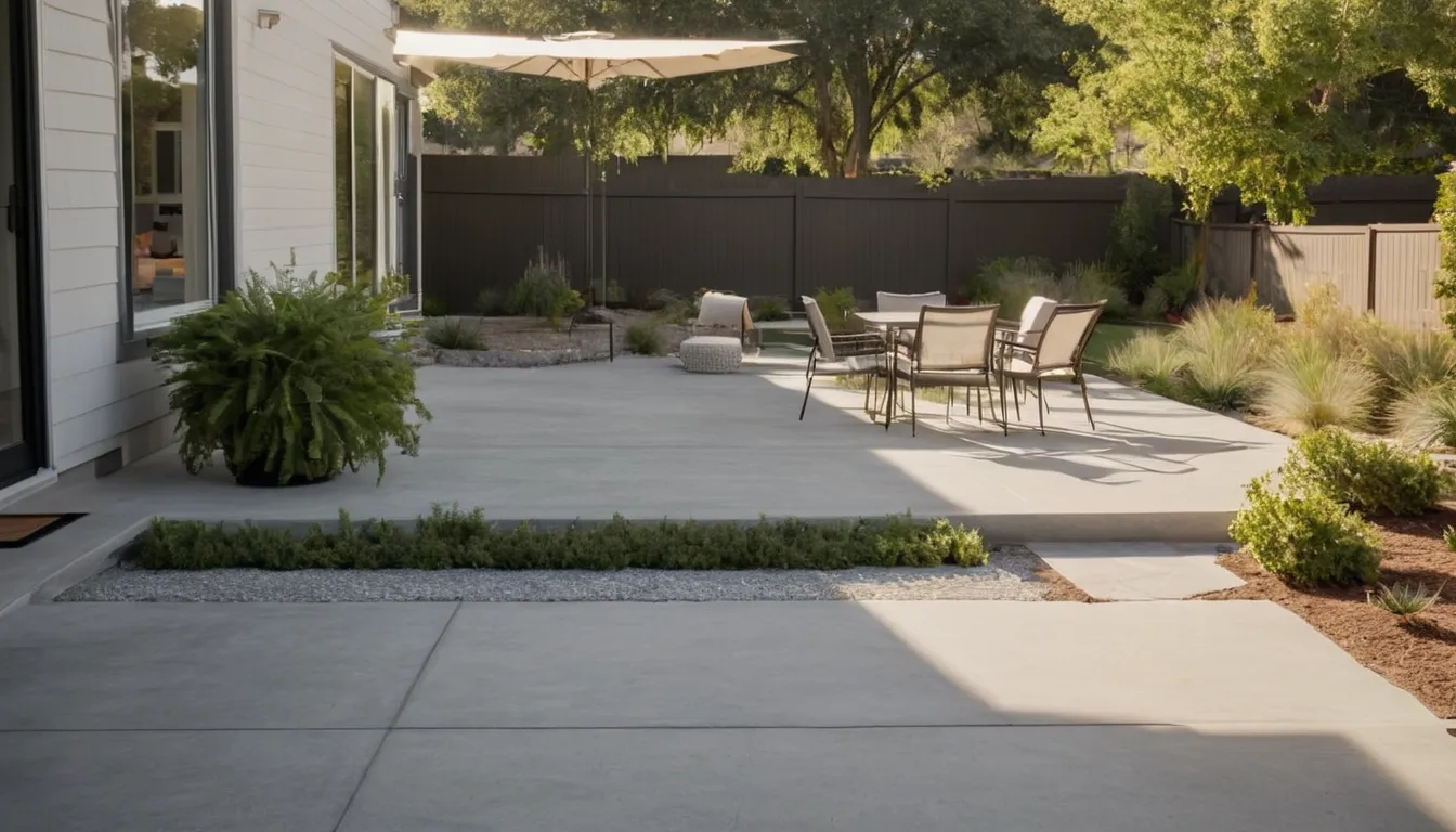 A newly poured concrete patio behind a ranch home in the Overland Park area